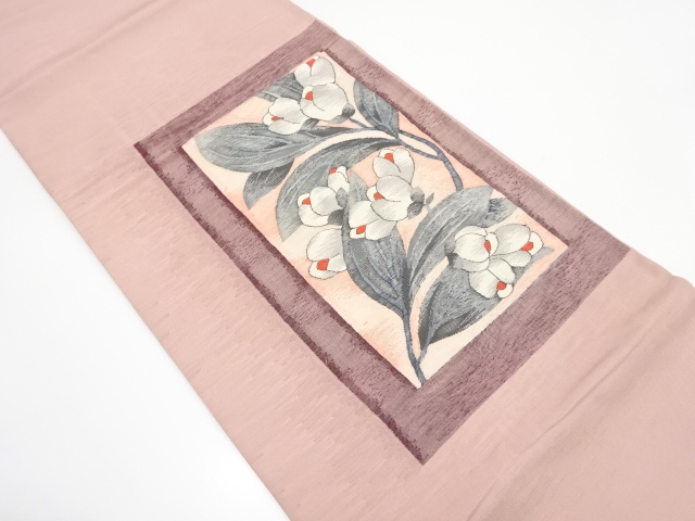 枡に枝花模様織り出し　袋帯